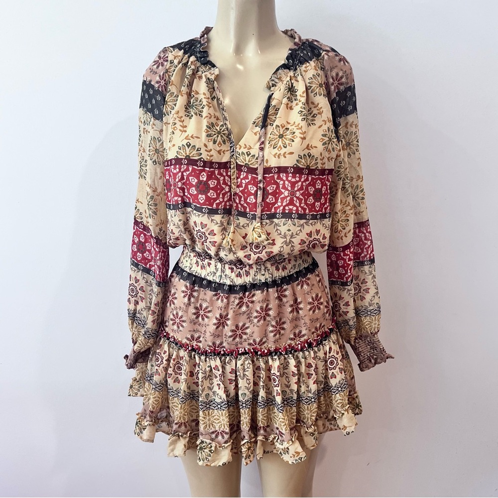 Sky To Moon Chiffon Mini Dress Sz S Long Sleeves Blouson Fit Flare